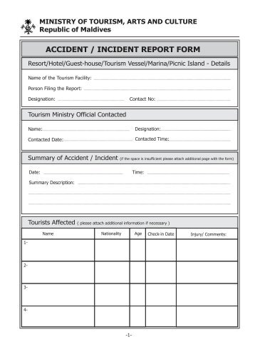 Form for Accident and Incidents -English (PDF) - Ministry of Tourism ...