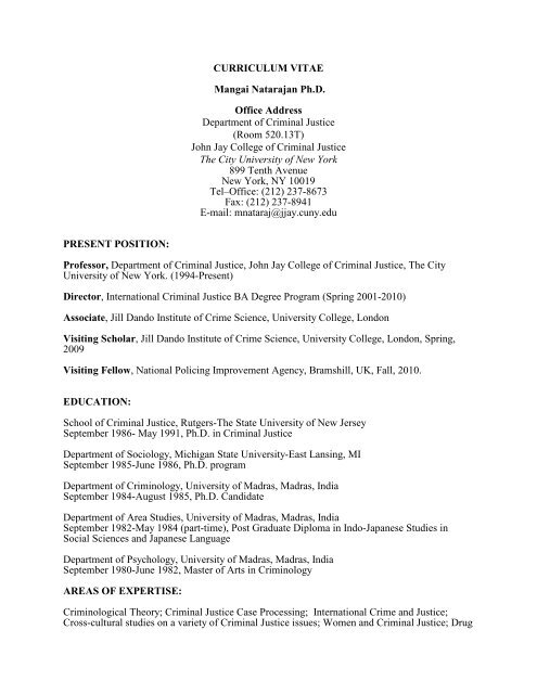 Curriculum Vitae - John Jay College Of Criminal Justice - CUNY