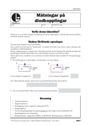 MÃ¤tningar pÃ¥ diodkopplingar (elab014a.pdf) - Belganet Dataelektronik