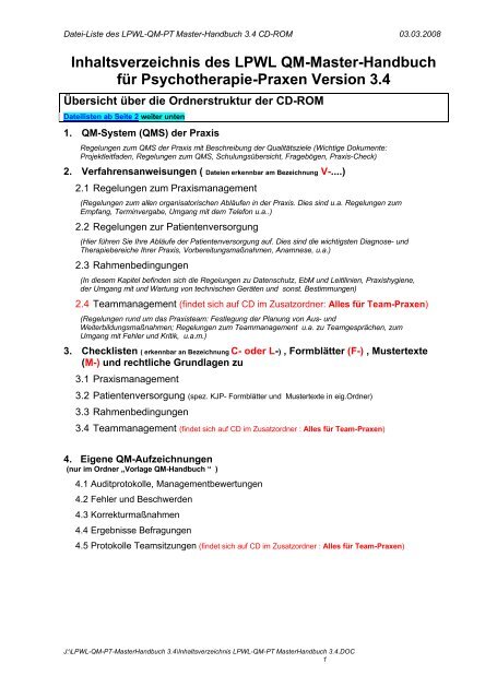Inhaltsverzeichnis Des Lpwl Qm Master Handbuch Fa R