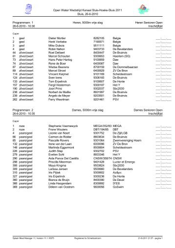 Open Water Wedstrijd Kanaal Sluis-Hoeke-Sluis 2011 Sluis, 26-6 ...