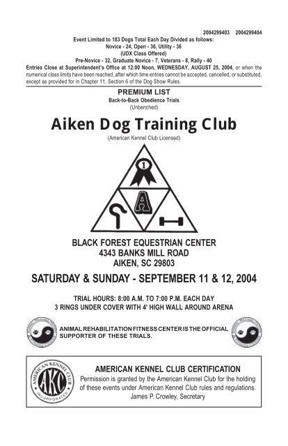 Aiken Dog Training Club - InfoDog