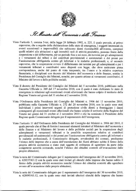 Decreto Ministro Dell'Economia e delle Finanze del 1 dicembre 2010