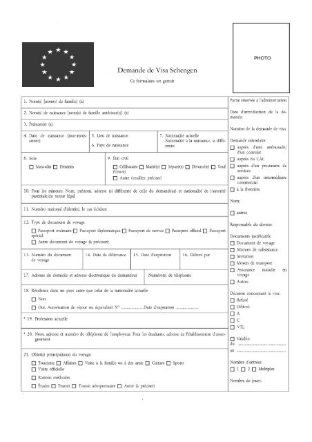 Demande de Visa Schengen - Consulat GÃ©nÃ©ral de France Ã Rio de ...