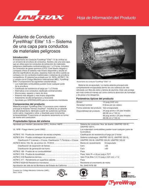 Aislante de Conducto FyreWrapÂ® EliteÂ® 1.5 â Sistema de ... - Unifrax