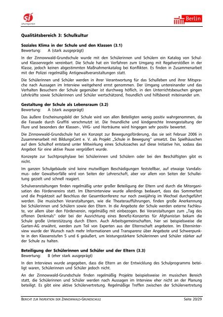 Bericht zur Inspektion an der Zinnowwald-Grundschule 06G07