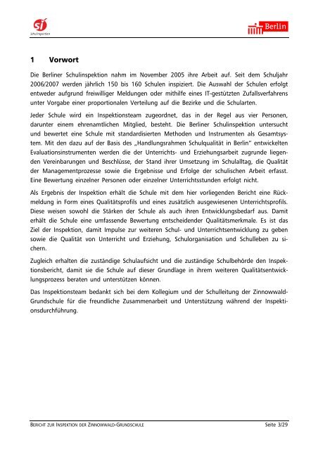 Bericht zur Inspektion an der Zinnowwald-Grundschule 06G07