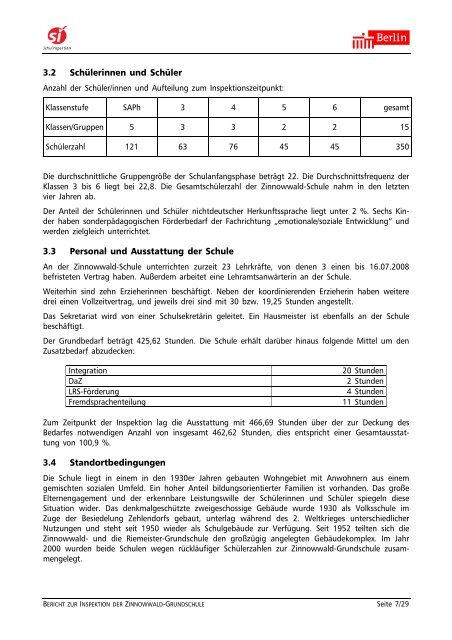 Bericht zur Inspektion an der Zinnowwald-Grundschule 06G07