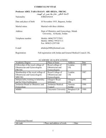 Form (A) CURRICULUM VITAE - Gyn Bethlehem 2012