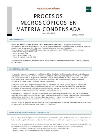 procesos microscÃ³picos en materia condensada - Inicio - UNED