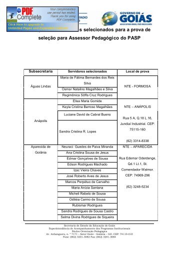 Relação de servidores selecionados para realizacão da prova de ...