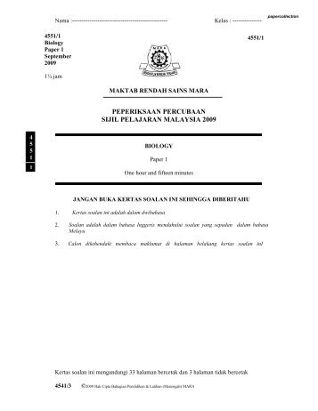 peperiksaan percubaan sijil pelajaran malaysia 2009 - Trial Paper ...