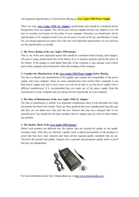 The Important Specifications to Check before Buying an Acer Aspire 5920 Power Supply.pdf