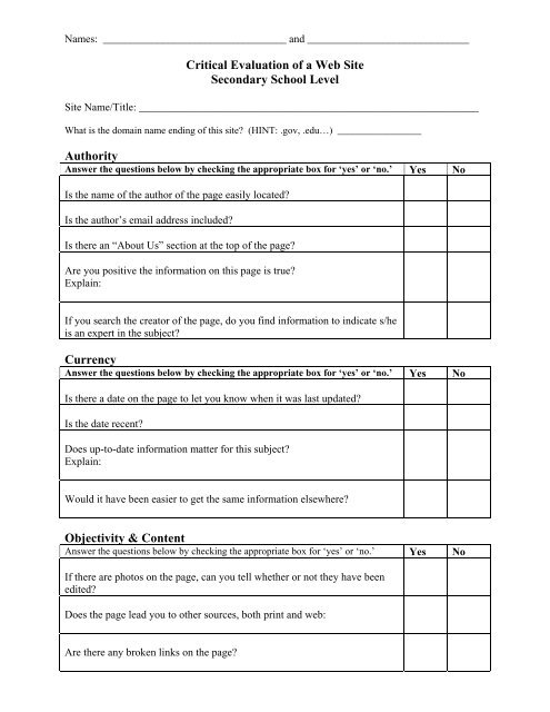 Web Evaluation Form