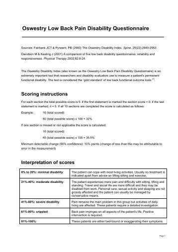 Oswestry Low Back Disability Questionnaire