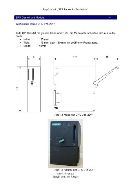 Projektarbeit „SPS Station 3 – Bearbeiten“ Seite 1 von 52 Erstellt ...