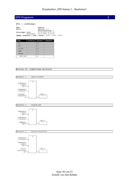 Projektarbeit „SPS Station 3 – Bearbeiten“ Seite 1 von 52 Erstellt ...