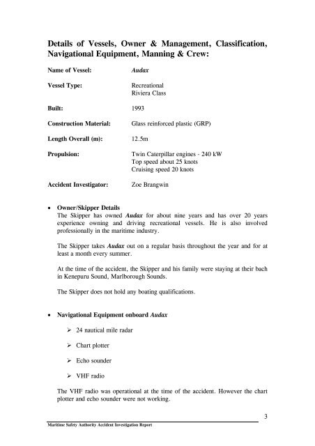 Class B Accident Report Audax Grounding - Maritime New Zealand