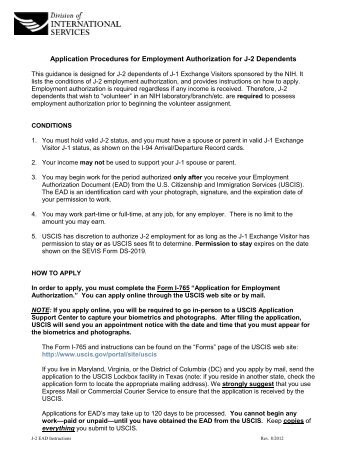 J-2 Employment authorization - NIH Division of International Services
