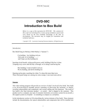 DVD-50C Introduction to Box Build - IPC Training Home Page