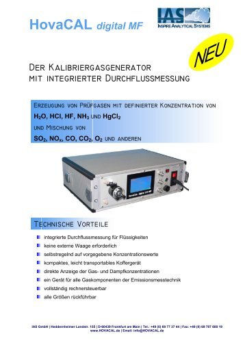 HovaCAL digital MF Der Kalibriergasgenerator mit integrierter ...