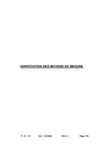 VERIFICATION DES MOYENS DE MESURE