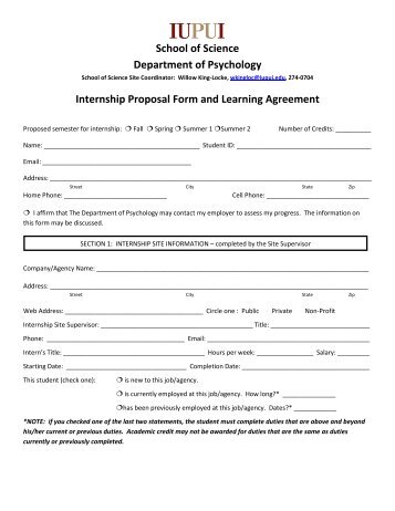 Internship Proposal and Learning Contract - Psychology @ IUPUI