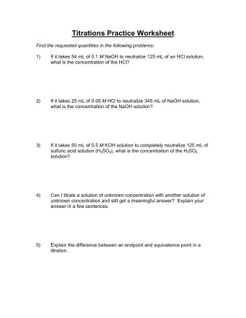 Titrations Practice Worksheet