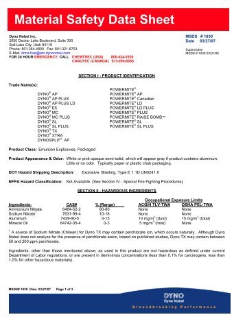 Material Safety Data Sheet - Buckley Powder Company