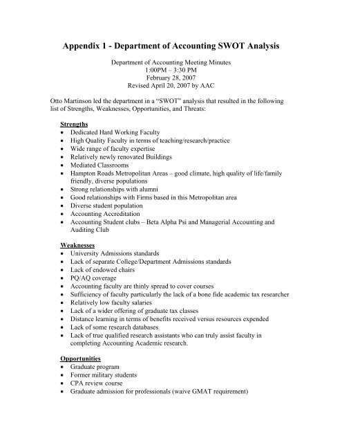 Department of Accounting SWOT Analysis - College of Business ...