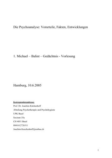 Die Psychoanalyse - Michael-Balint-Institut