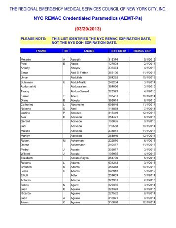 NYC REMAC Credentialed Paramedics (AEMT-Ps) - The Regional ...