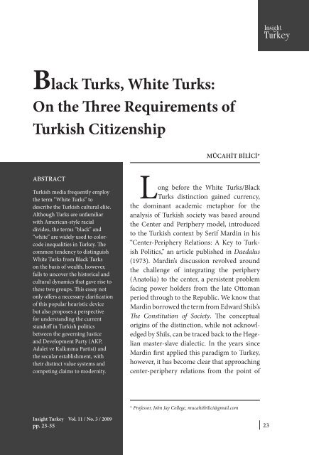 Black Turks, White Turks: On the Three ... - Insight Turkey