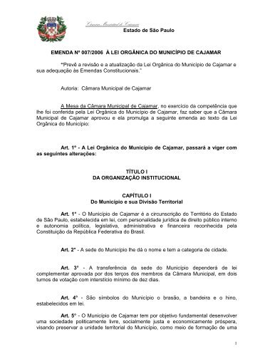 Lei Organica de Cajamar - Prefeitura de Cajamar