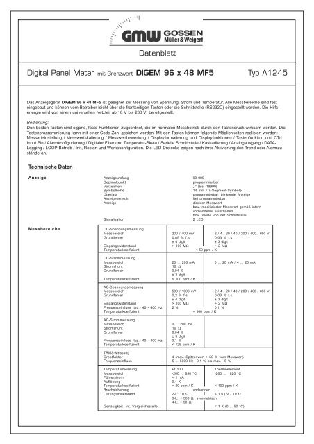 Bedienungsanleitung / Datenblatt