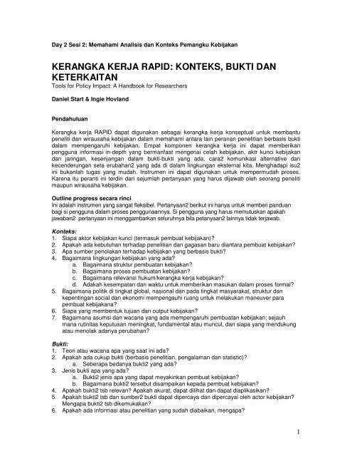 KERANGKA KERJA RAPID: KONTEKS, BUKTI DAN KETERKAITAN