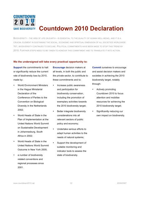 Countdown 2010 Declaration