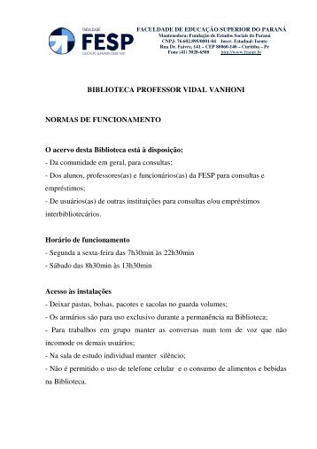 Normas de Funcionamento - FESP