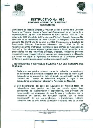 INSTRUCTIVO No. 085 PAGO DEL AGUINALDO DE NAVIDAD ...