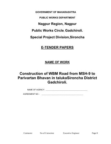 Construction of WBM Road from MSH-9 to Parivartan ... - e-Tendering