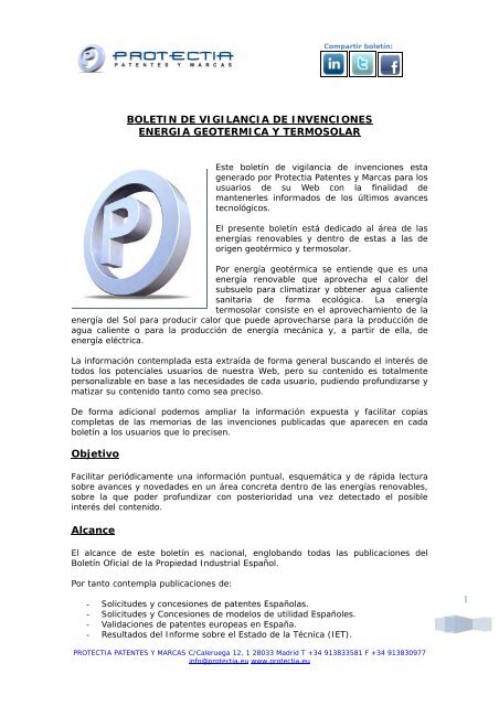 1 BOLETIN DE VIGILANCIA DE INVENCIONES ... - Protectia