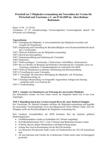 Protokoll zur 3 Mitgliederversammlung mit Neuwahlen ... - Bodwito.de