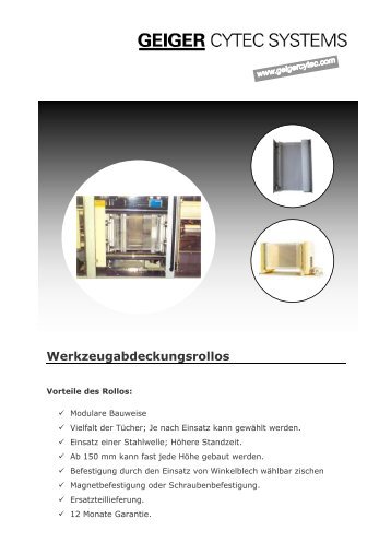 Werkzeugabdeckungsrollos - Geiger Cytec Systems AG