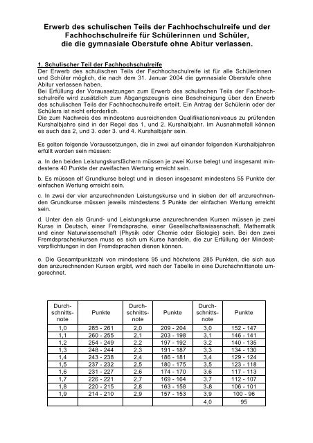 erwerb des schulischen teils der fachhochschulreife und der