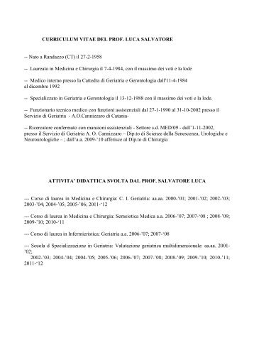 CURRICULUM VITAE DEL PROF. LUCA SALVATORE ... - Medicina