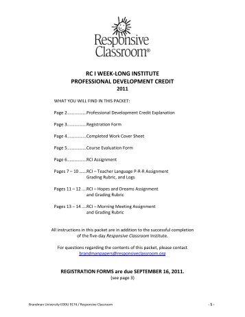 Assignment for RCI - Responsive Classroom