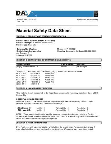 MSDS - D-A Lubricant Company