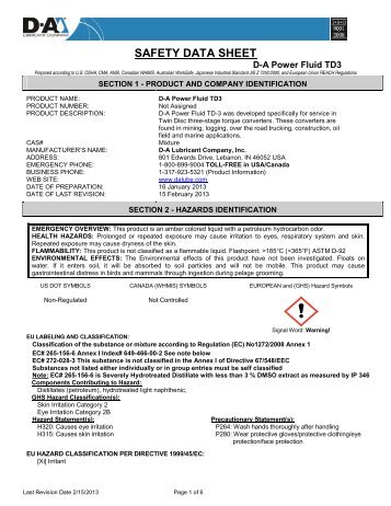 MSDS - D-A Lubricant Company