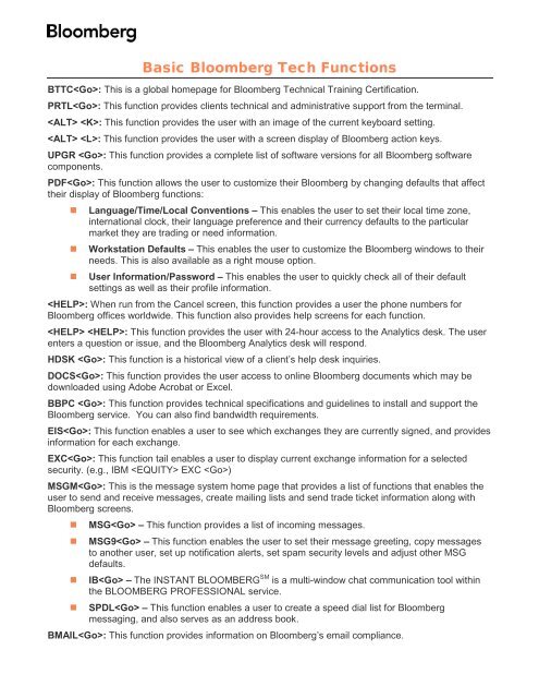 Basic Bloomberg Tech Functions