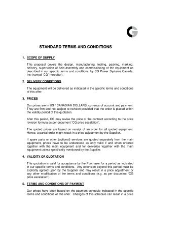 STANDARD TERMS AND CONDITIONS - Cgglobal.com